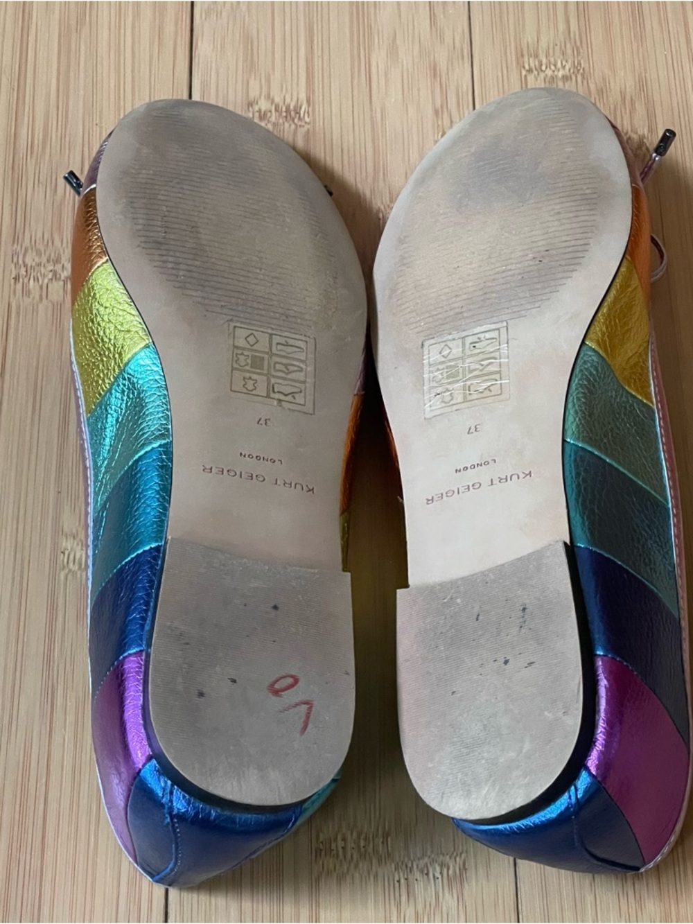 🌈 Kurt Geiger London Eagle Ballet Rainbow Multicolor Flats Sz US 6.5-7 EU 37🌈 - Picture 13 of 15